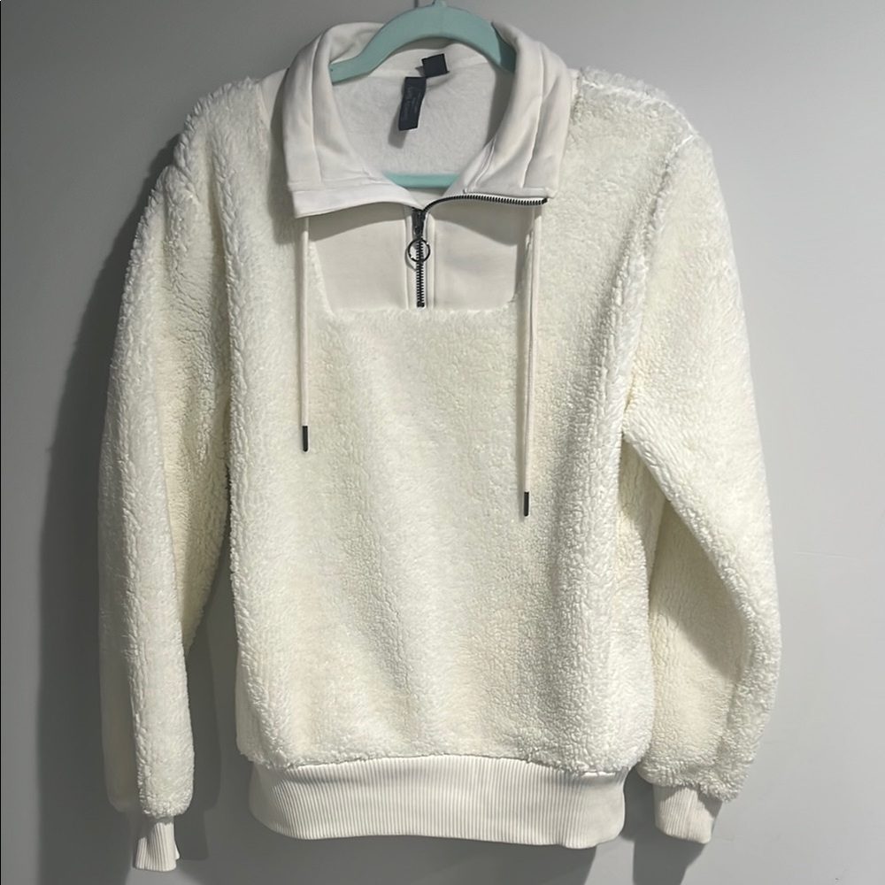 Sweaty Betty White Zip Up Sweater with Ribbed Cuffs